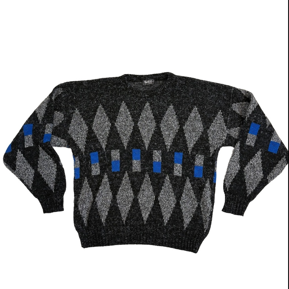 Vintage VanCort Grandpa Sweater Knit 80s Eclectic Geometric Preppy Men’s Large